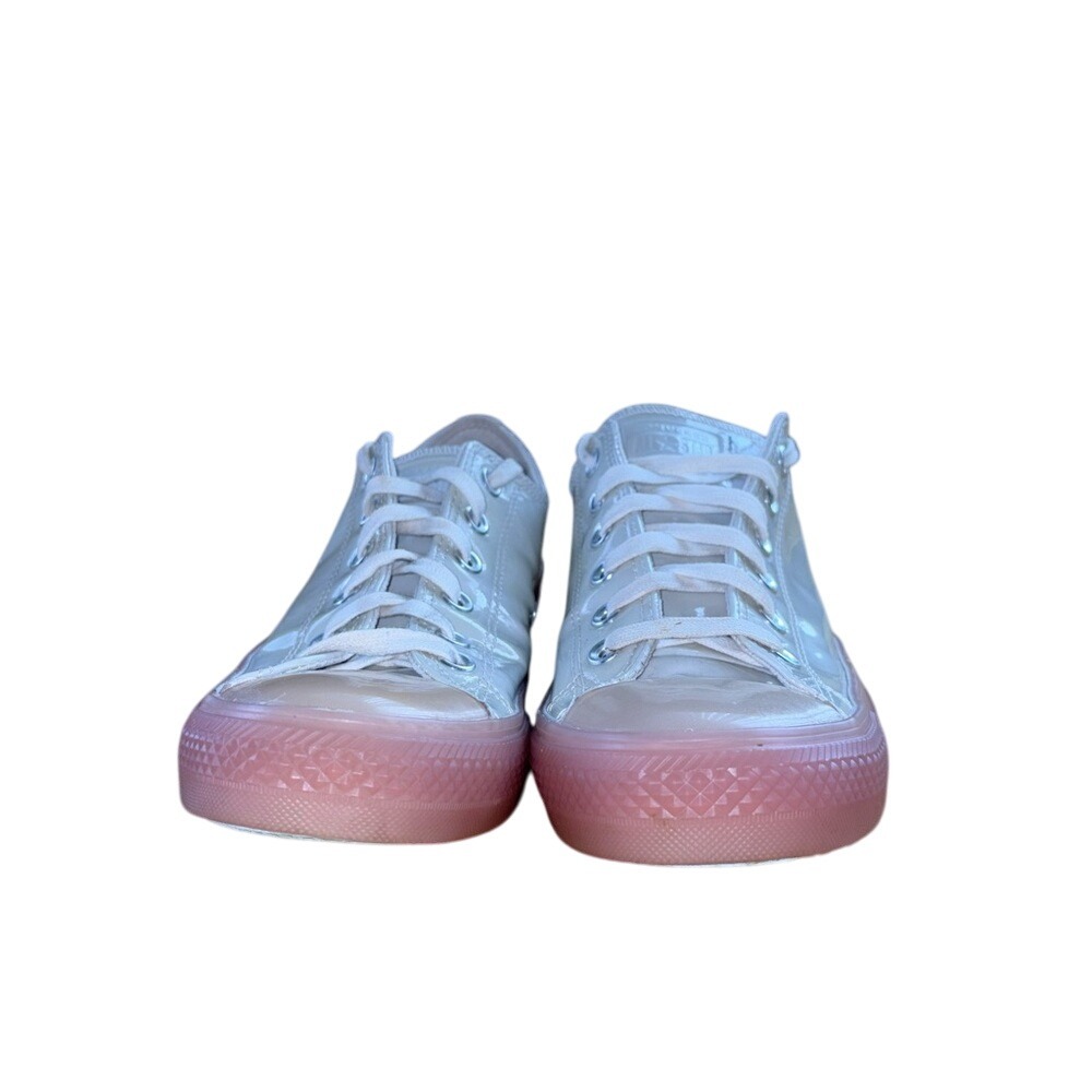 Converse Women's Low Top Sneakers in White with Pink Accent - Picture 2 of 4